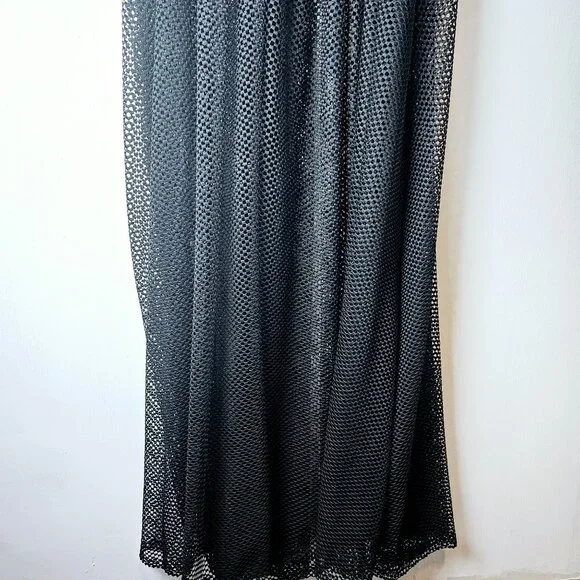 Posh Shoppe Sheer Feather Sleeve High Neck Full Mesh Black Dress,  1X, NWT - Picture 8 of 11